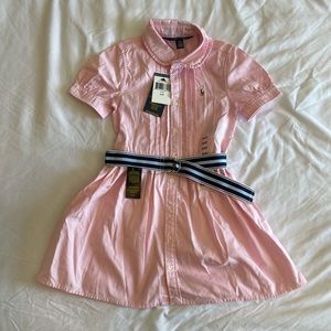 NWT 4T girl Polo by Ralph Lauren pink Oxford shirtdress Peter Pan collar